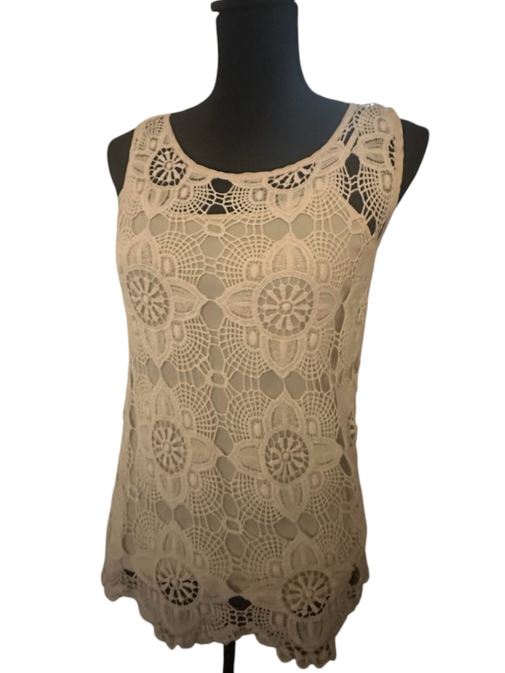 Adiva Cream Crochet Lace Tank Top Sheer
